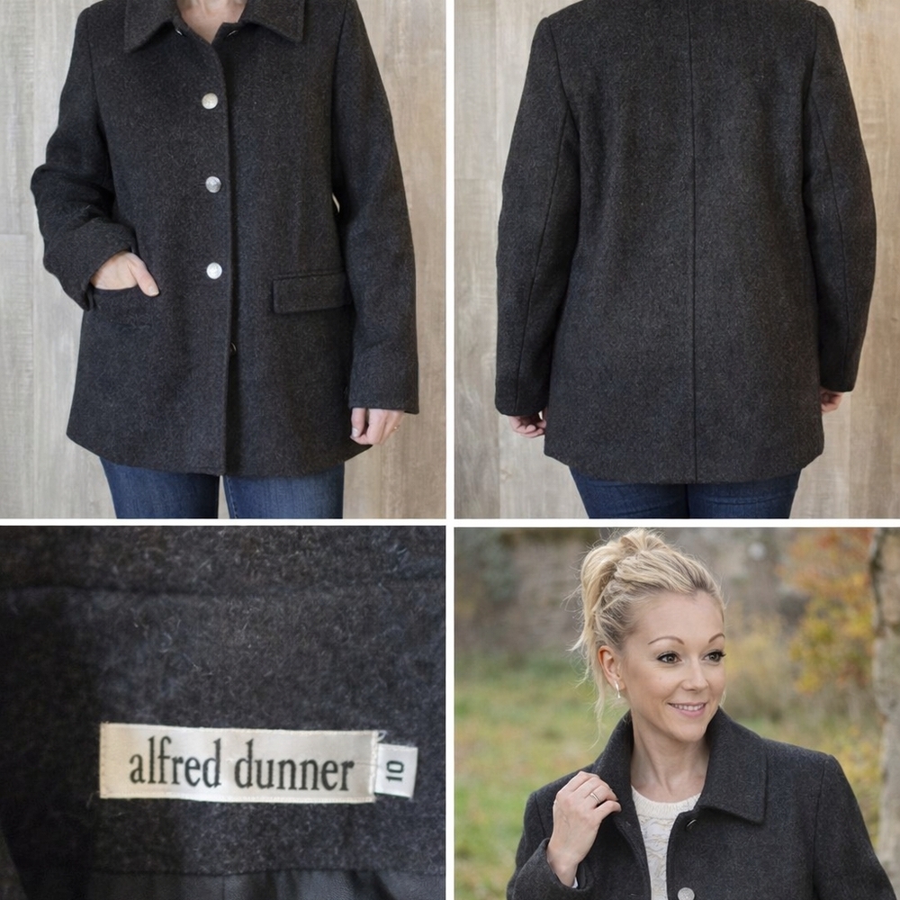 Alfred Dunner Dark Charcoal Wool-Blend Pea Coat